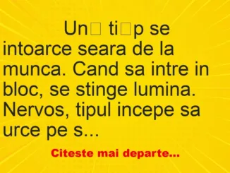 Banc: 
                    Un﻿ ti﻿p se intoarce seara de la munca. Cand sa intre in…